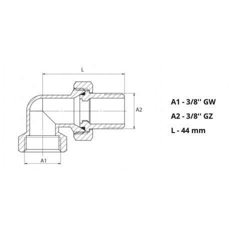 ŚRUBUNEK KĄTOWY MOSIĘZNY 3/8 ORING
