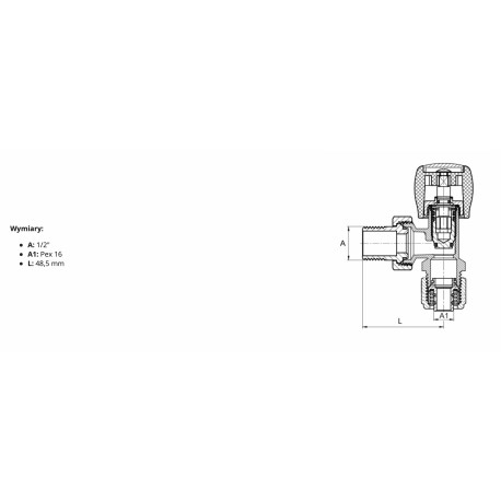 PEX ZAWÓR GRZEJNIKOWY ZASILAJĄCY KĄTOWY 16X1/2