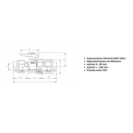 PE PN16 ZAWÓR KULOWY GW 50mm