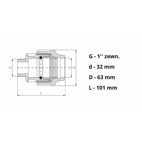 PE NYPEL ZŁĄCZKA SKRĘCANA 32X1 GZ DO WODY PN16