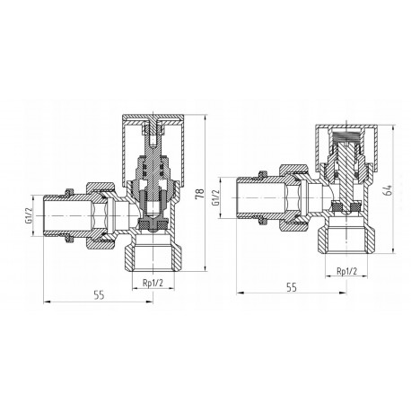 ZESTAW ZAWORÓW GRZEJNIKOWYCH KĄTOWY CHROM PREMIUM