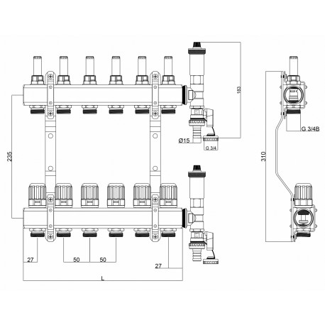 ROZDZIELACZ DO OGRZEWANIA PODŁOGOWEGO 9 OBWODÓW
