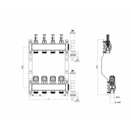 ROZDZIELACZ DO OGRZEWANIA PODŁOGOWEGO ZE STALI NIERDZEWNEJ 3 OBWODY