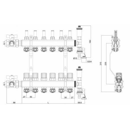 ROZDZIELACZ DO OGRZEWANIA PODŁOGOWEGO 13 OBWODÓW