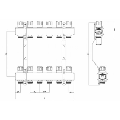ROZDZIELACZ Z ZAWORAMI REGULUJĄCYMI 8 OBWODÓW