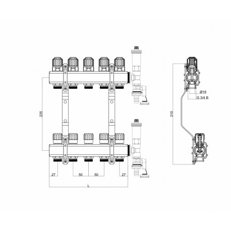 ROZDZIELACZ Z ZAWORAMI REGULUJĄCYMI 3 OBWODY