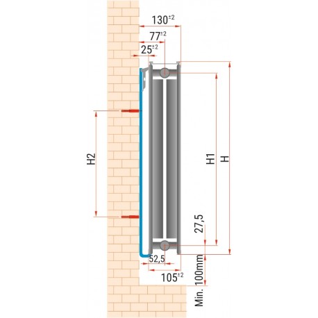 GRZEJNIK DEKORACYJNY STALOWY V22 500X1400 PRAWY